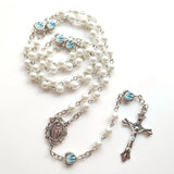 Catholic Rosary Necklace Crystal Pink-Pearl Long Chain Jesus Jewelry Gift
