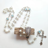 Catholic Rosary Necklace Crystal Pink-Pearl Long Chain Jesus Jewelry Gift