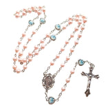 Catholic Rosary Necklace Crystal Pink-Pearl Long Chain Jesus Jewelry Gift