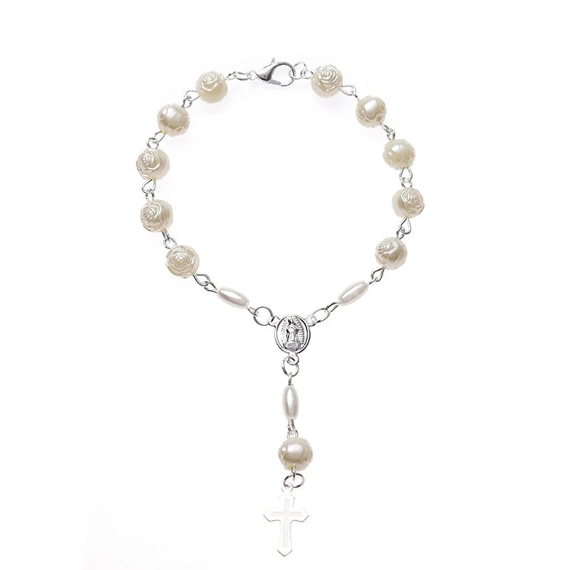 Rose Rosary Baptism Bracelet Favors Catholic Mini Rosary