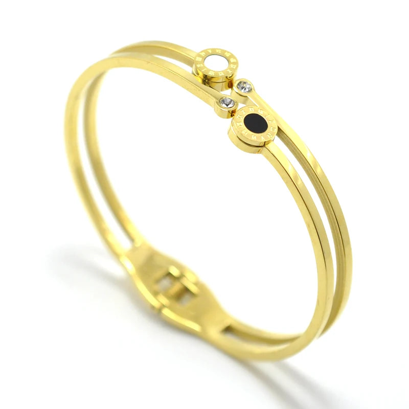 Shell & Double Circle Roman Numerals Bangles - Valentine's Gift
