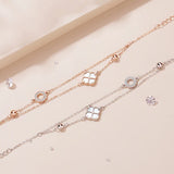 Shell Bracelet Silver 925 Lucky Clover Rose Chain Double Layered Accessory