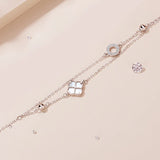 Shell Bracelet Silver 925 Lucky Clover Rose Chain Double Layered Accessory