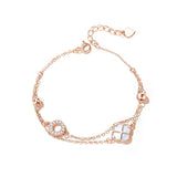 Shell Bracelet Silver 925 Lucky Clover Rose Chain Double Layered Accessory