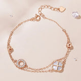 Shell Bracelet Silver 925 Lucky Clover Rose Chain Double Layered Accessory
