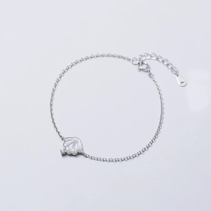 Sterling Silver Zircon Bangle Shell Bracelet Women's Jewelry