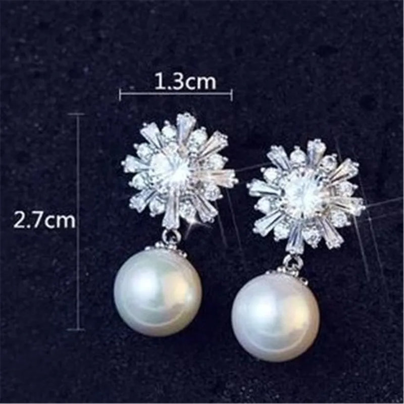 Shell Pearl Zircon Dangle Earring Party Women Accessories Wedding