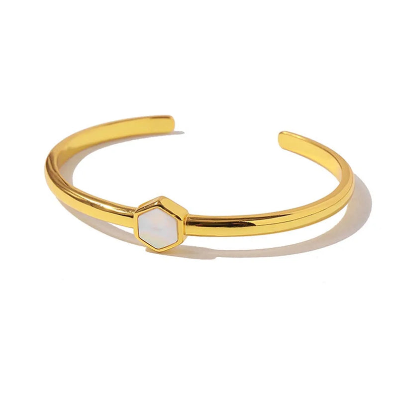 Steel Shell Polygon Open Bangle Bracelet