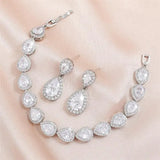 CZ Water Drop Pendant Earrings Bracelet Set for Women