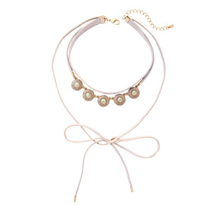 Suede Resin Crystal Choker Necklace Vintage Collar Accessory