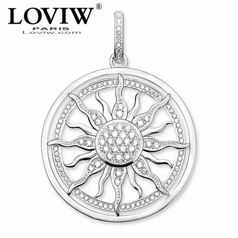Sun Pendant Necklace for Women Silver-Plated Zircon