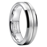 Tungsten Carbide Wedding Ring 8mm Grooved Beveled Edges Matte Brushed Finish