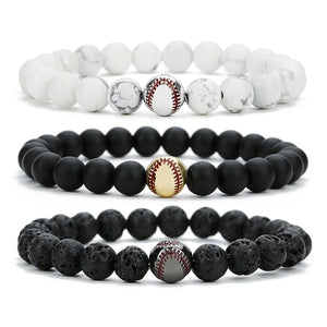 Turquoise Copper Baseball Beaded Bracelets for Women Men 8mm