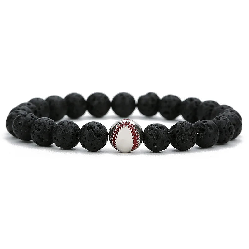 Turquoise Copper Baseball Beaded Bracelets for Women Men 8mm