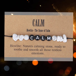 Turquoise Keep Calm Bracelet Natural Quartz Stone Yoga Reiki Healing Men Women