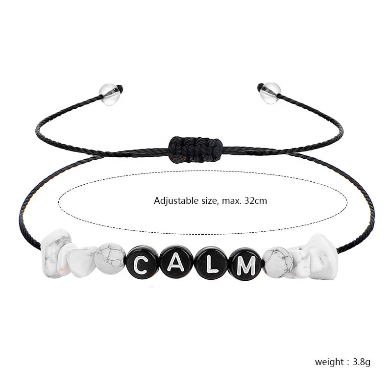 Turquoise Keep Calm Bracelet Natural Quartz Stone Yoga Reiki Healing Men Women