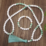 Turquoises Tassel Long Necklace Pendant Bohemian Yoga Beads Bracelets
