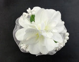 Fabric Wrist Flower Bracelet Wedding Corsage and Boutonniere Set