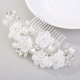 Bridal Side Comb with Crystals, Pearls & Silk Flower