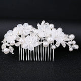 Bridal Side Comb with Crystals, Pearls & Silk Flower