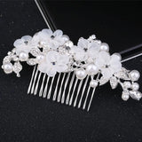 Bridal Side Comb with Crystals, Pearls & Silk Flower