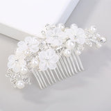 Bridal Side Comb with Crystals, Pearls & Silk Flower