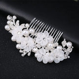 Bridal Side Comb with Crystals, Pearls & Silk Flower