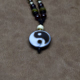 Agate DZI Pendant Necklace Tea Crystal Garnet Woven Amulet Tai Chi Pattern