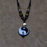 Agate DZI Pendant Necklace Tea Crystal Garnet Woven Amulet Tai Chi Pattern