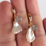 Baroque Pearl Moonstone Bead Earring 18k Ear Drop Cultured Jewelry Hook Gift