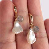 Baroque Pearl Moonstone Bead Earring 18k Ear Drop Cultured Jewelry Hook Gift