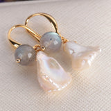Baroque Pearl Moonstone Bead Earring 18k Ear Drop Cultured Jewelry Hook Gift