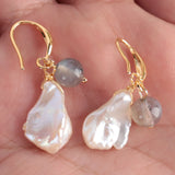Baroque Pearl Moonstone Bead Earring 18k Ear Drop Cultured Jewelry Hook Gift