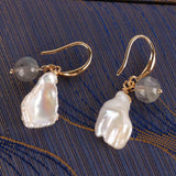 Baroque Pearl Moonstone Bead Earring 18k Ear Drop Cultured Jewelry Hook Gift