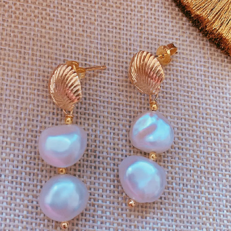 Baroque Pearl Earrings 18K Chinese Hook Party Dangle