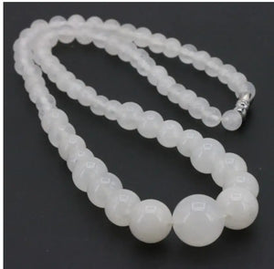 Chalcedony Round Bead Stone Chain Necklace Earrings Set