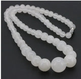 Chalcedony Round Bead Stone Chain Necklace Earrings Set