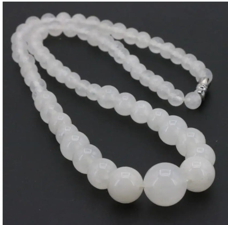 Chalcedony Round Bead Stone Chain Necklace Earrings Set