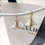 Enamel Lily Floral Petal Earrings for Women French Jewelry