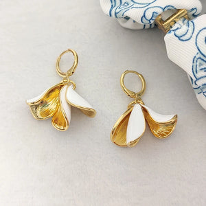 Enamel Lily Floral Petal Earrings for Women French Jewelry