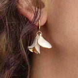 Enamel Lily Floral Petal Earrings for Women French Jewelry