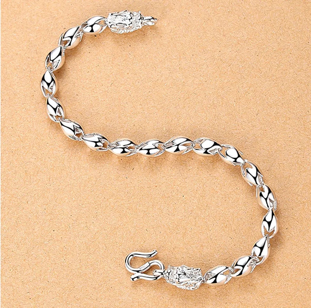 Dragon Chain Bracelet Silver 925 Masculine Jewelry Vintage Carving Accessory