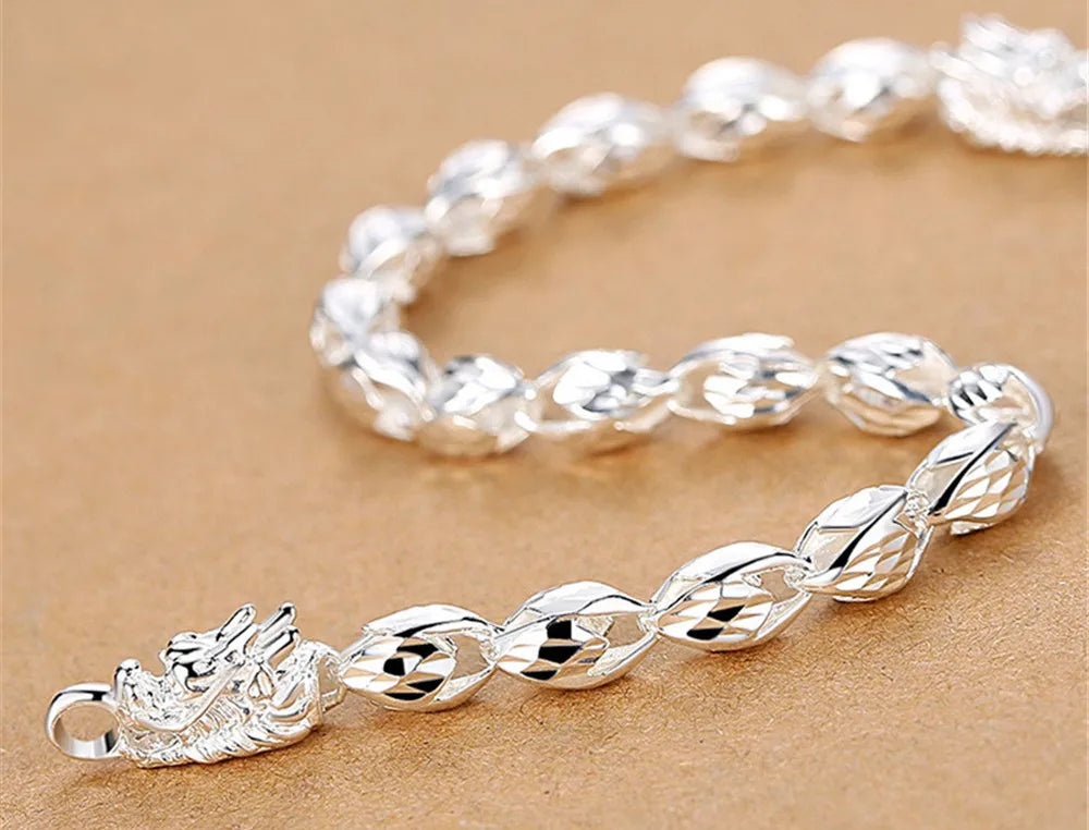 Dragon Chain Bracelet Silver 925 Masculine Jewelry Vintage Carving Accessory