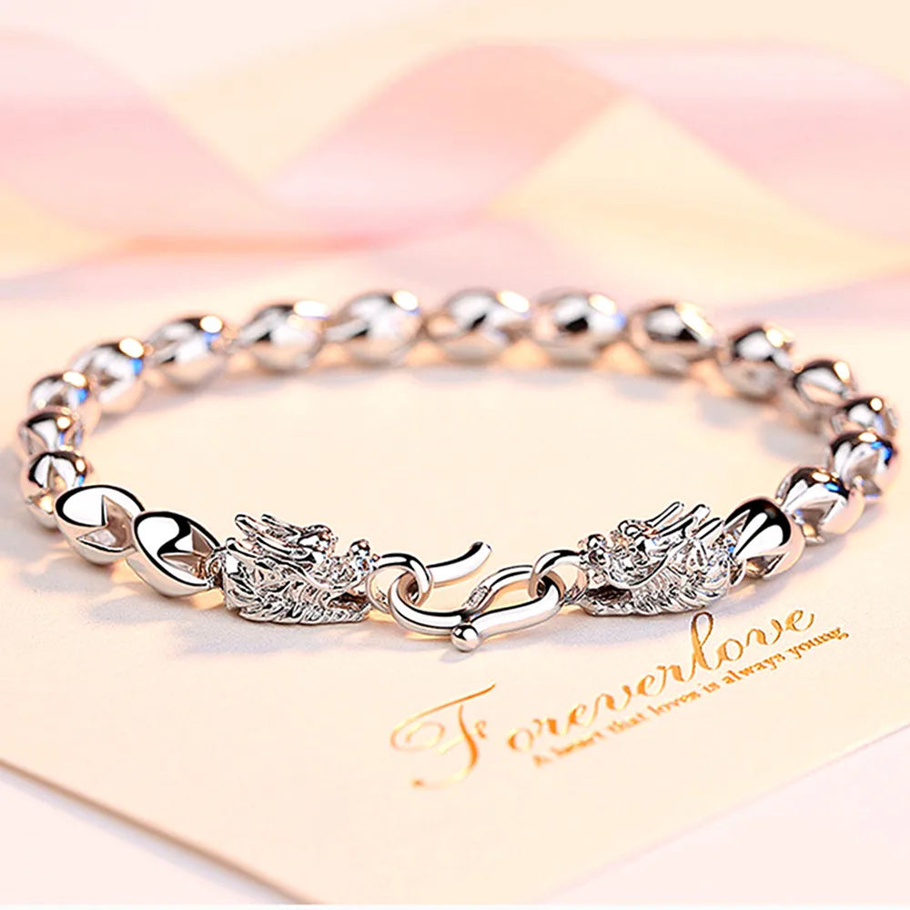 Dragon Chain Bracelet Silver 925 Masculine Jewelry Vintage Carving Accessory