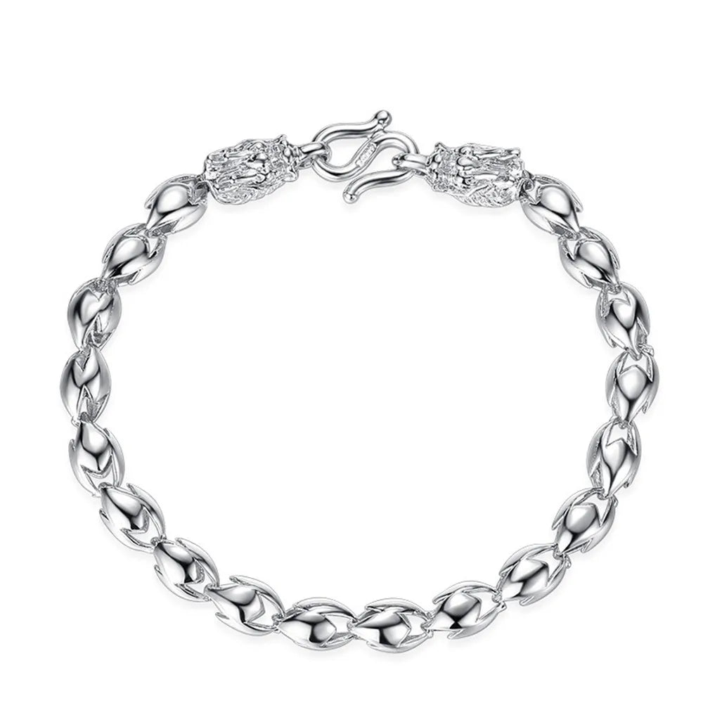 Dragon Chain Bracelet Silver 925 Masculine Jewelry Vintage Carving Accessory