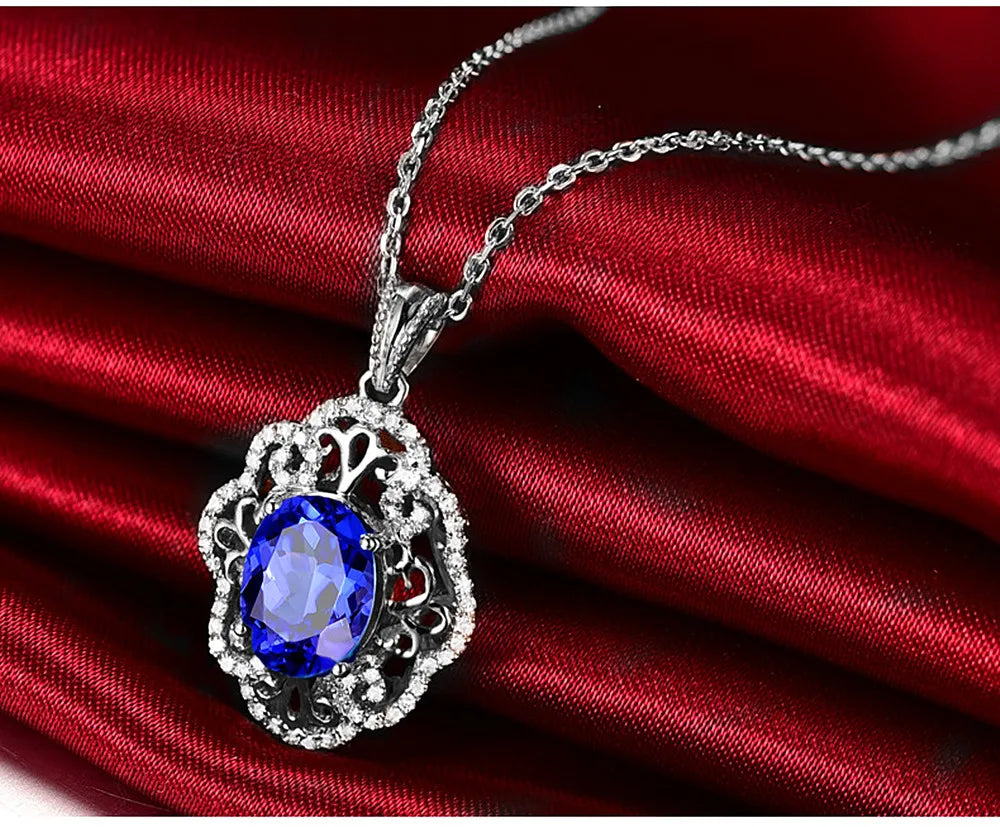 Vintage Sapphire Diamond Pendant Necklace for Women