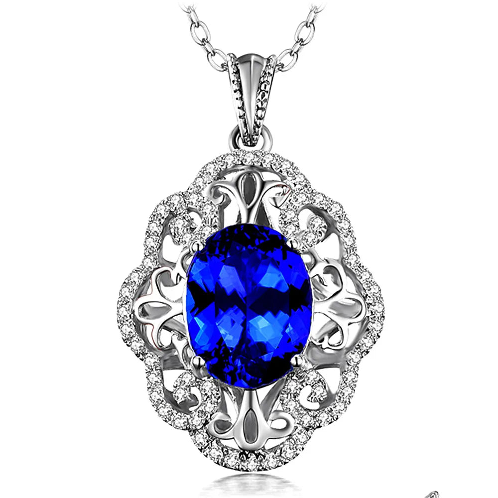 Vintage Sapphire Diamond Pendant Necklace for Women