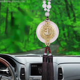 Chinese Jade Double Tassel Hanging Rearview Mirror Fook Lucky Decoration