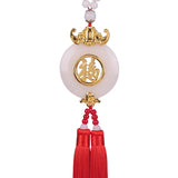 Chinese Jade Double Tassel Hanging Rearview Mirror Fook Lucky Decoration