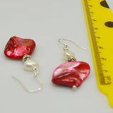 Baroque Pearl Red Shell Silver Dangle Earrings for Women